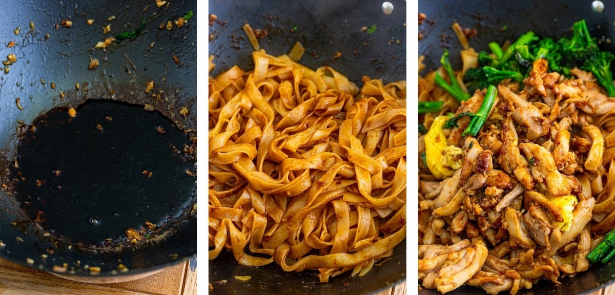 showing the final steps for making Thai Pad See Ew