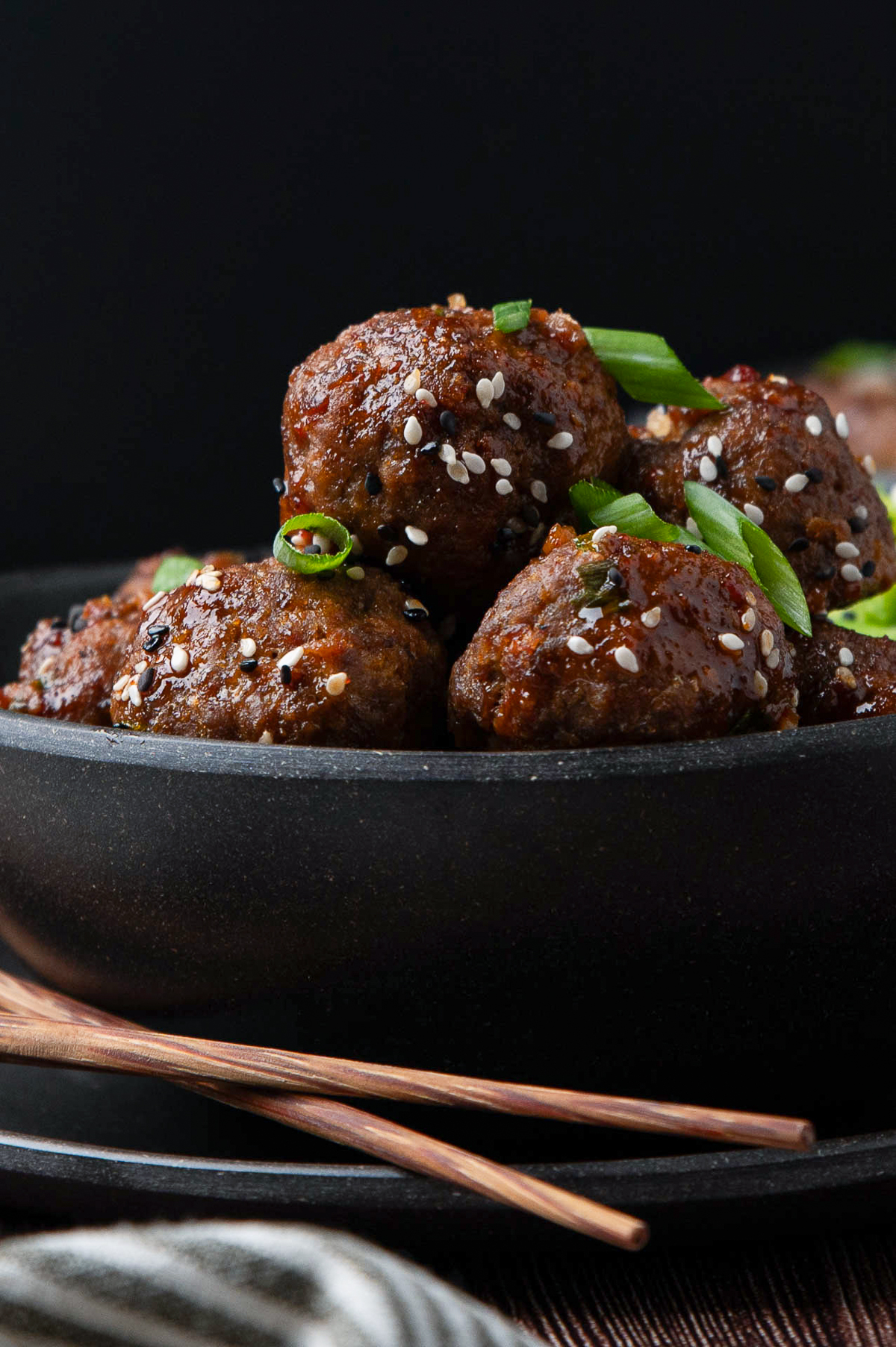 up close image of Asian Meatballs in bowl