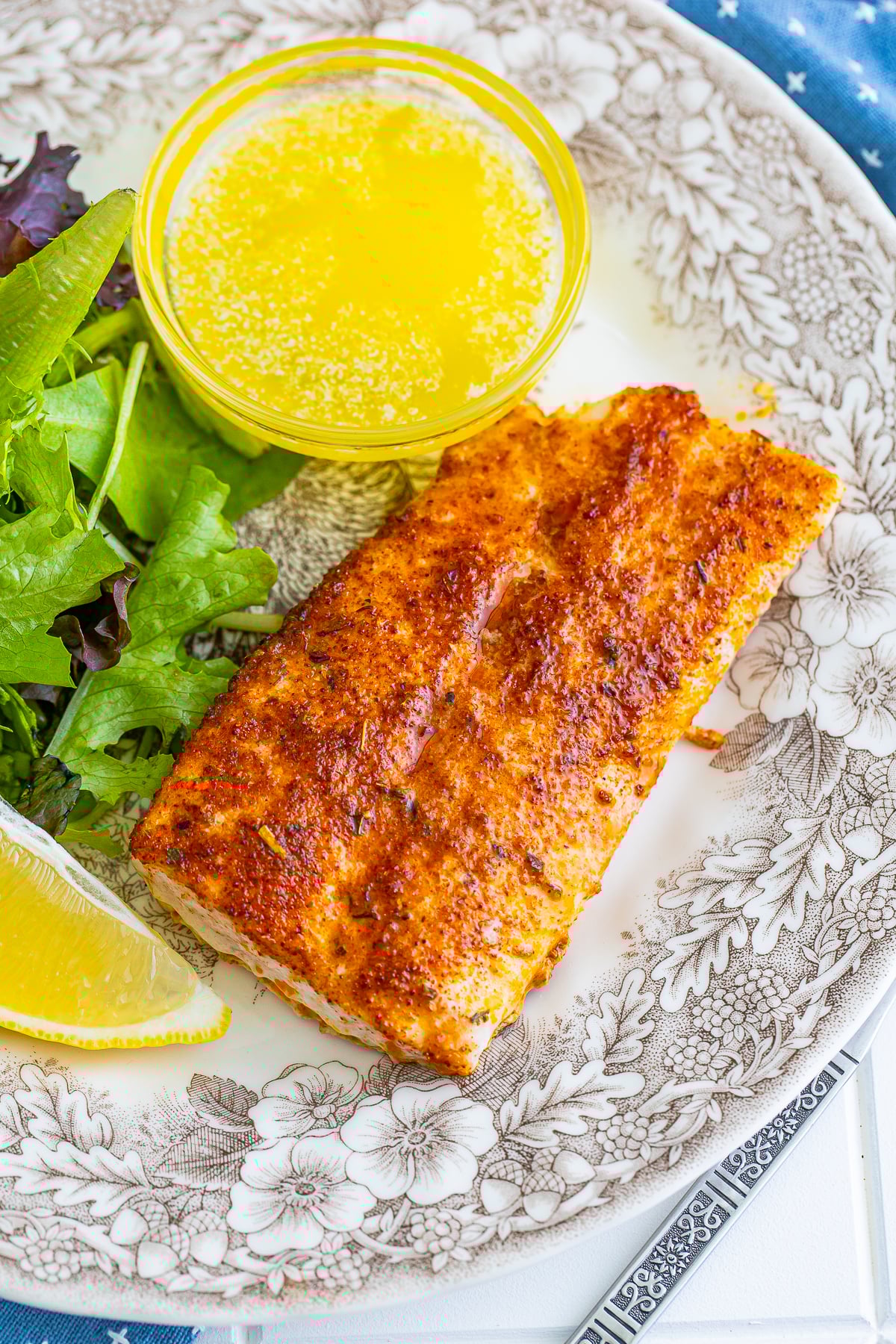 overhead image of Baked Mahi Recipe on tan plate