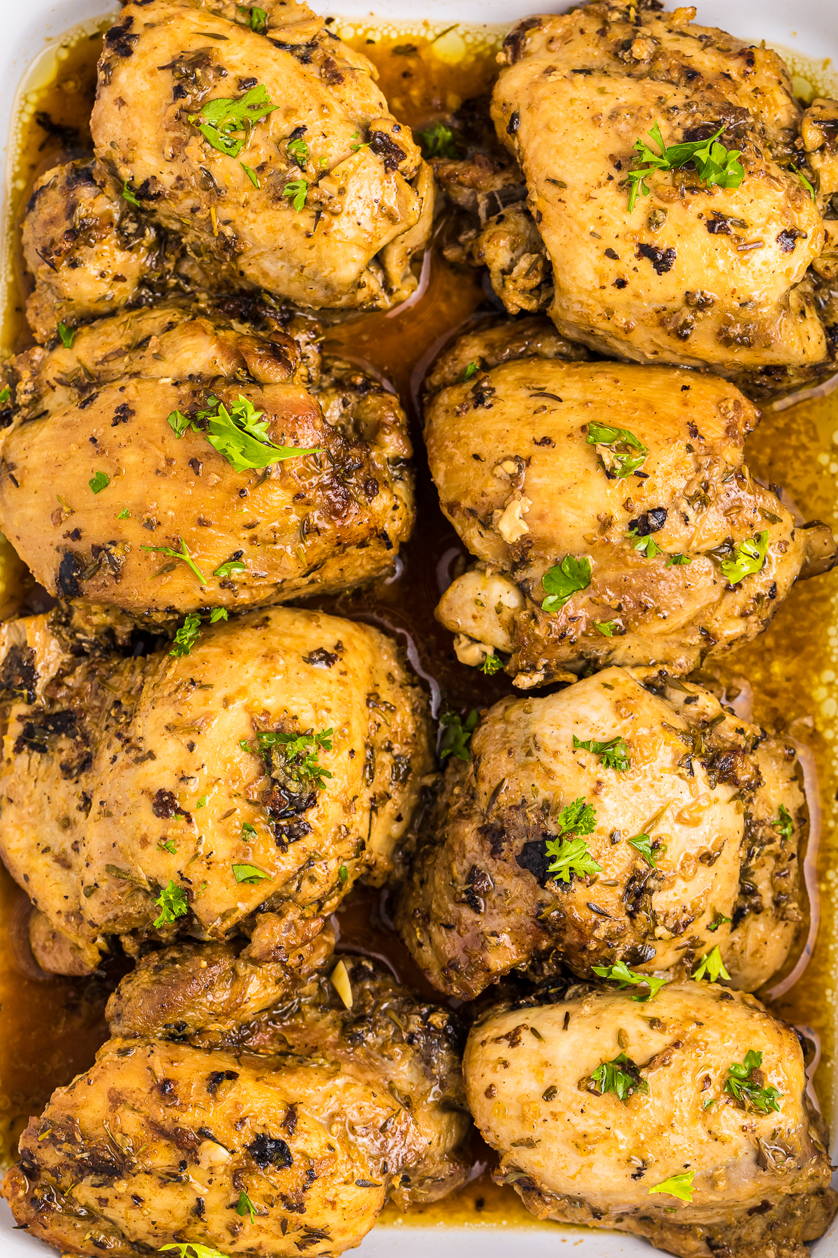 up close overhead image of Marinaded Chicken Thighs
