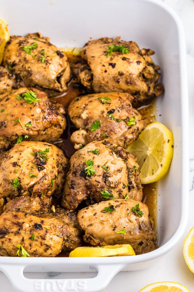 Baked Lemon Garlic Marinaded Chicken Thighs