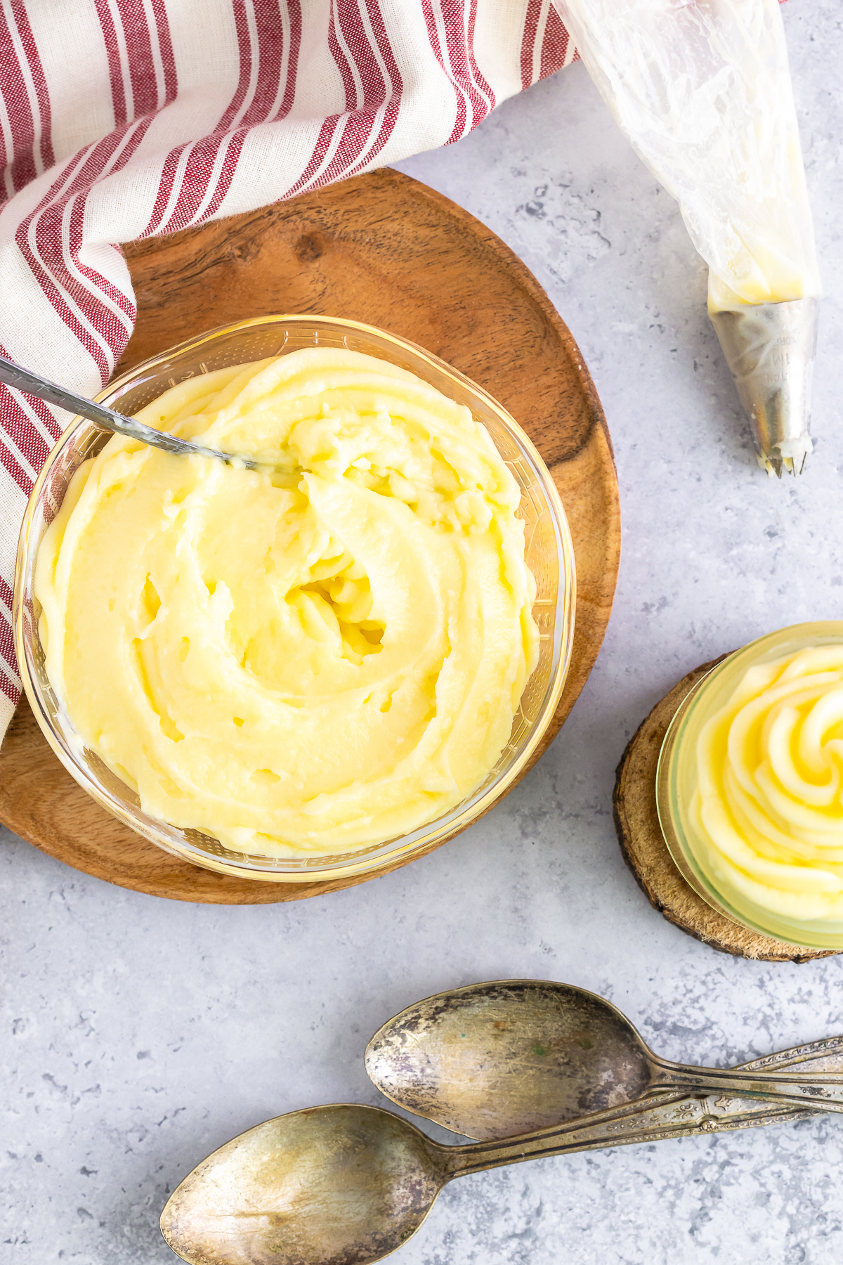 overhead image of finished Pastry Cream in bowls
