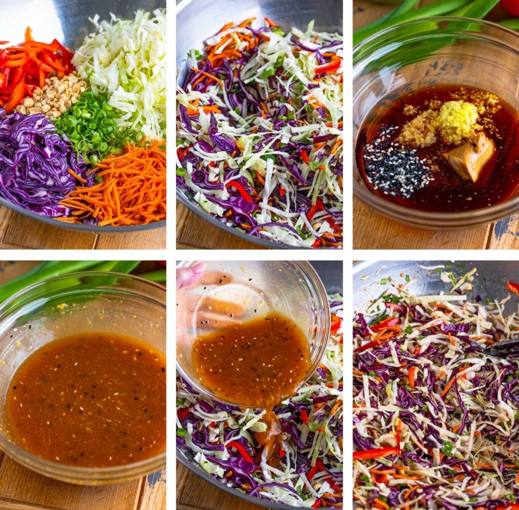 collage of images showing how to make Asian Slaw Recipe