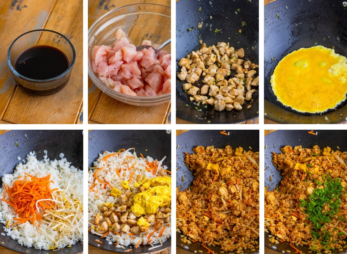 collage of images showing how to make Chicken Fried Rice
