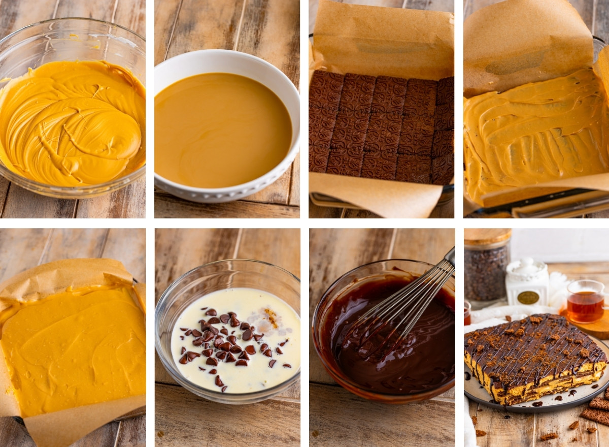 collage of images showing how to make Chocotorta