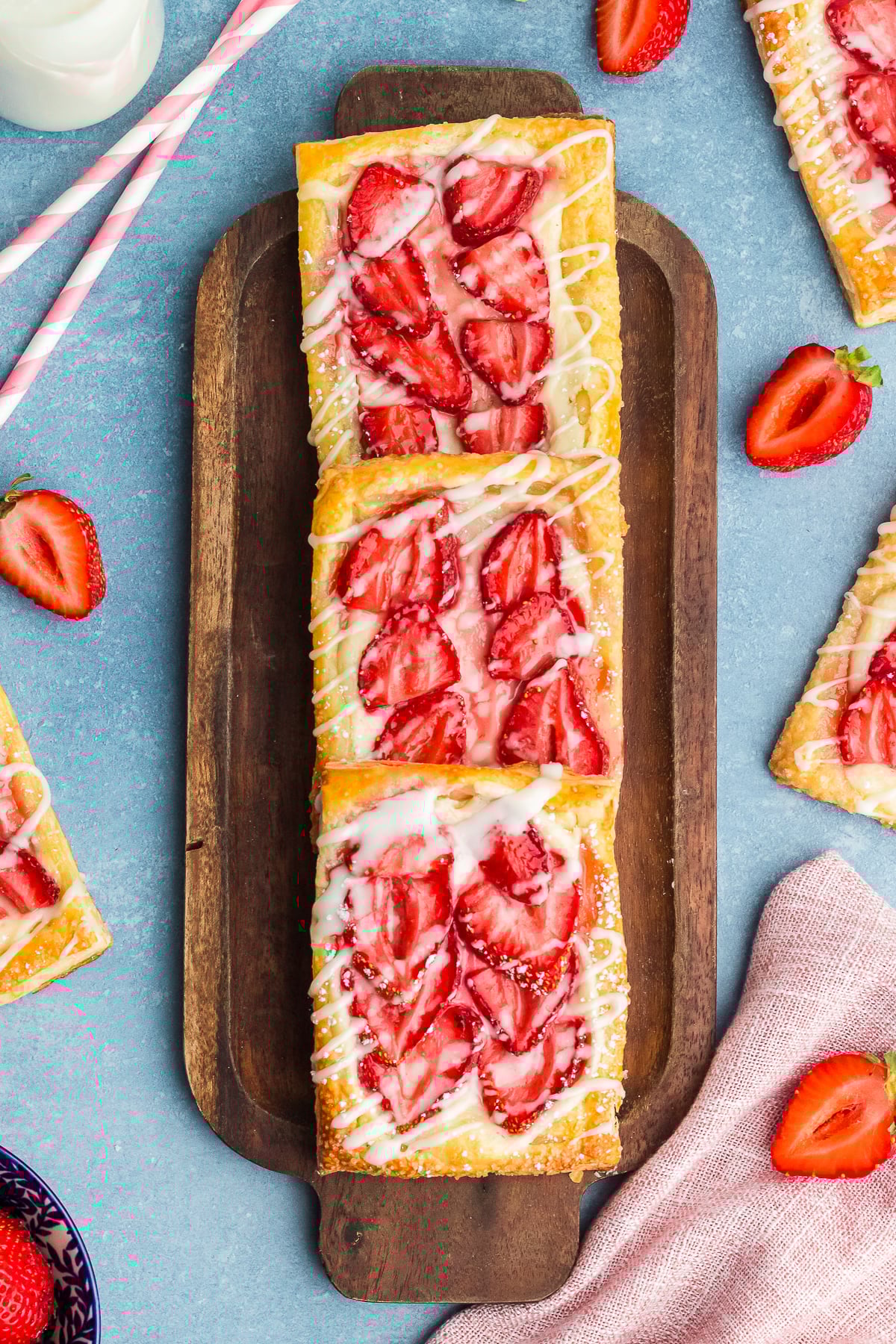 3 Cream Cheese Danish on a wooden serving board