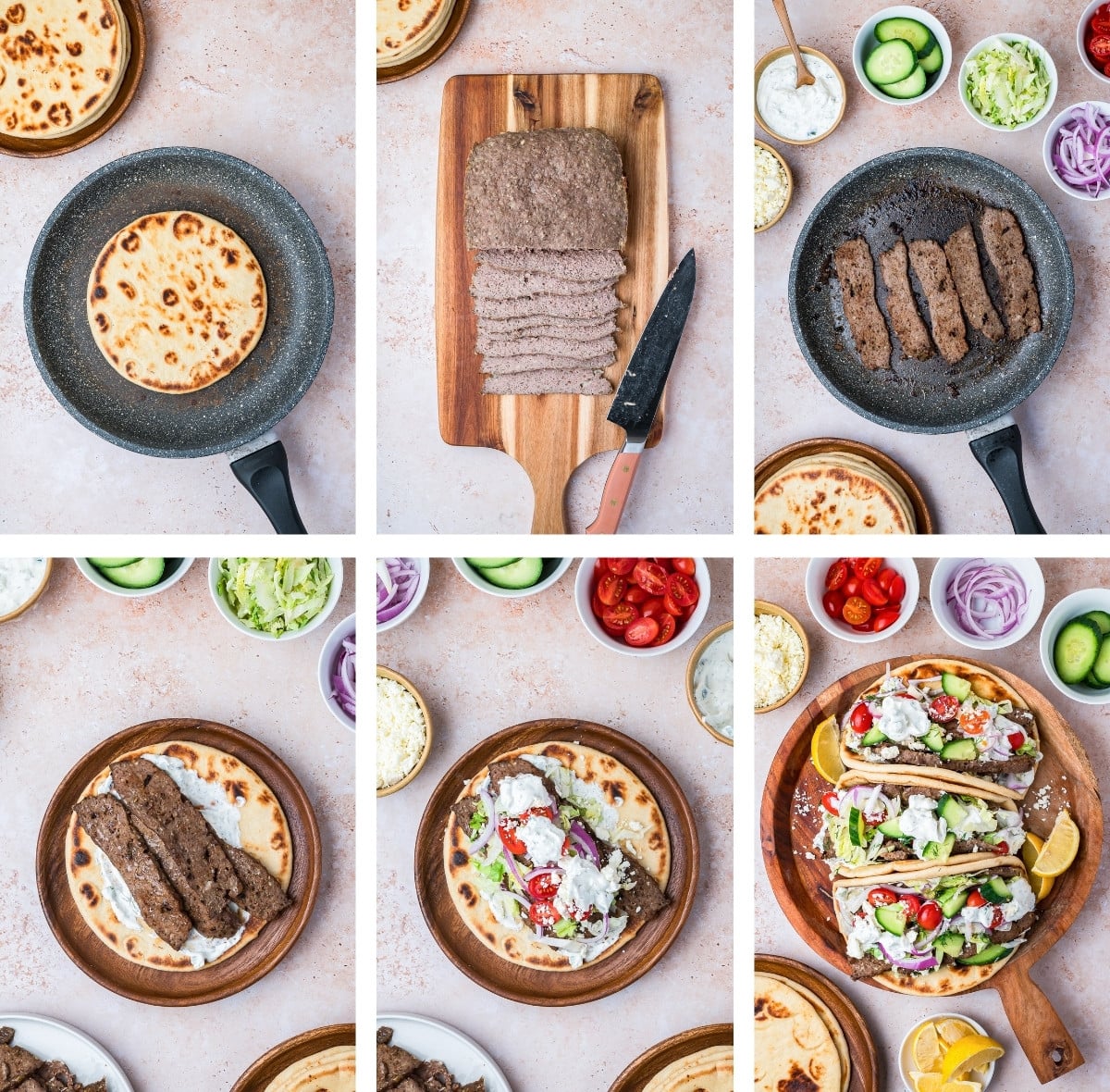 collage of images showing how to assemble Gyros