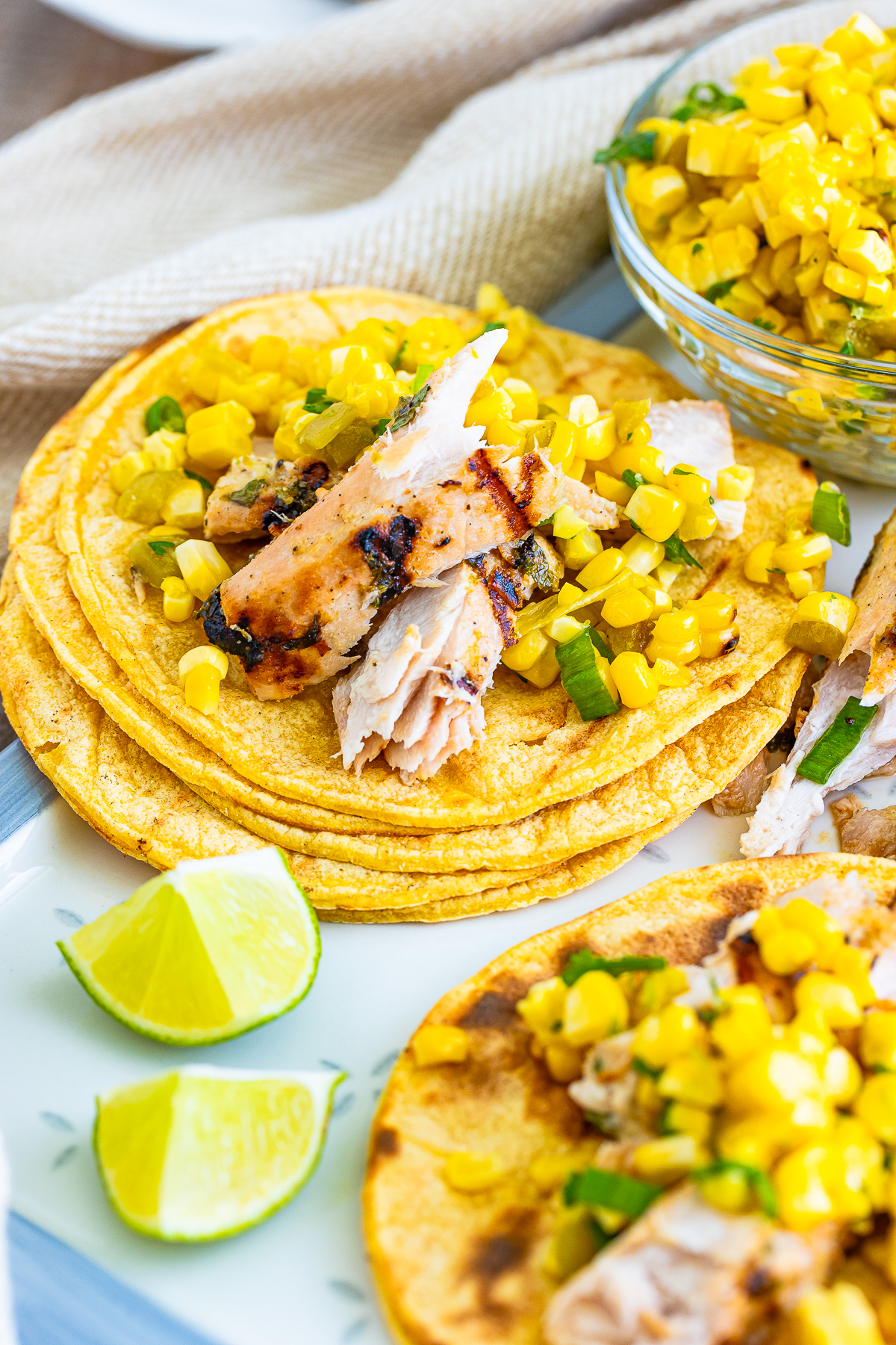 finished Mahi Fish Tacos served in corn tortillas