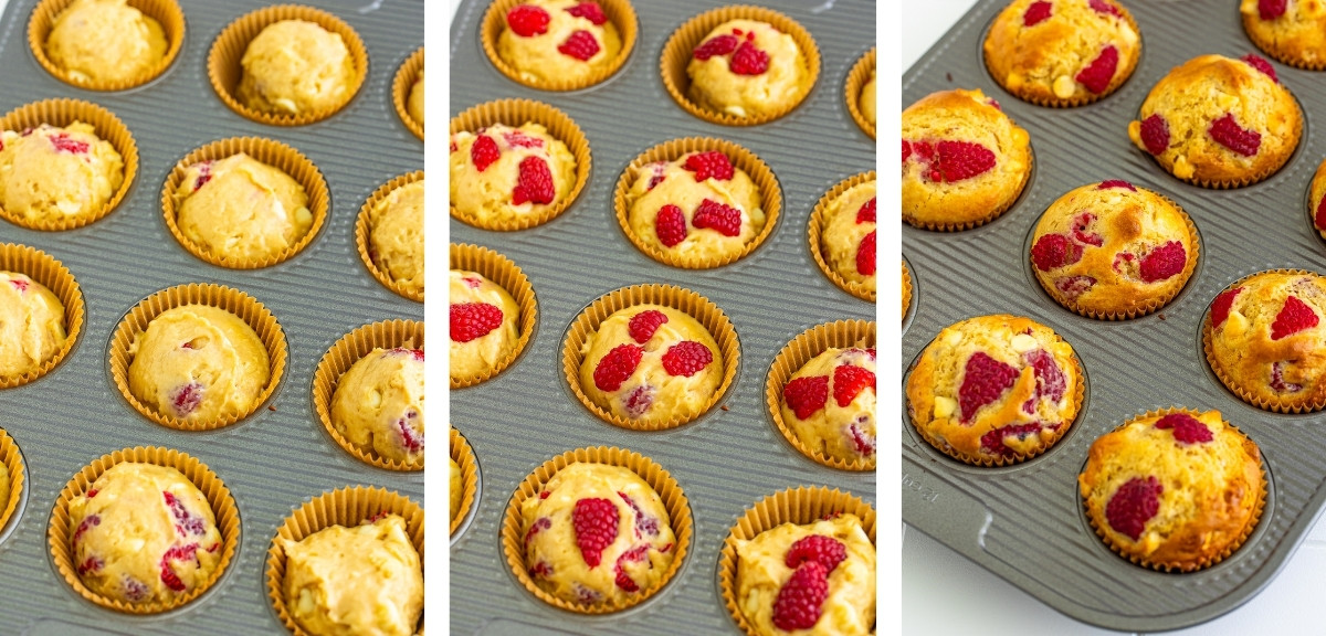 baking White Chocolate and Raspberry Muffins