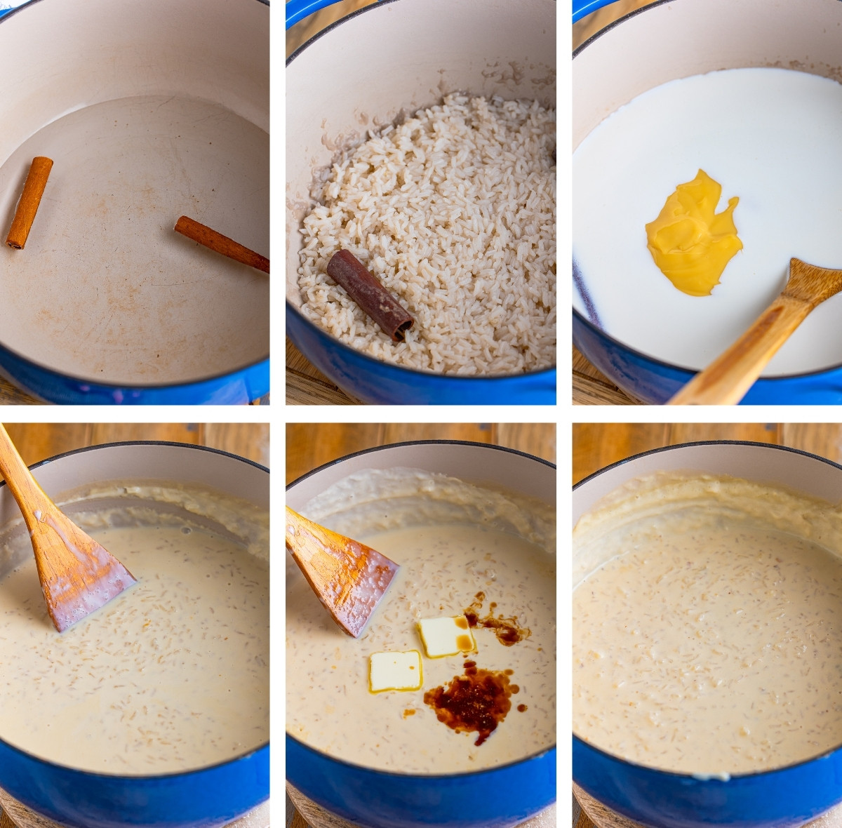 collage of images showing how to make Mexican Rice Pudding