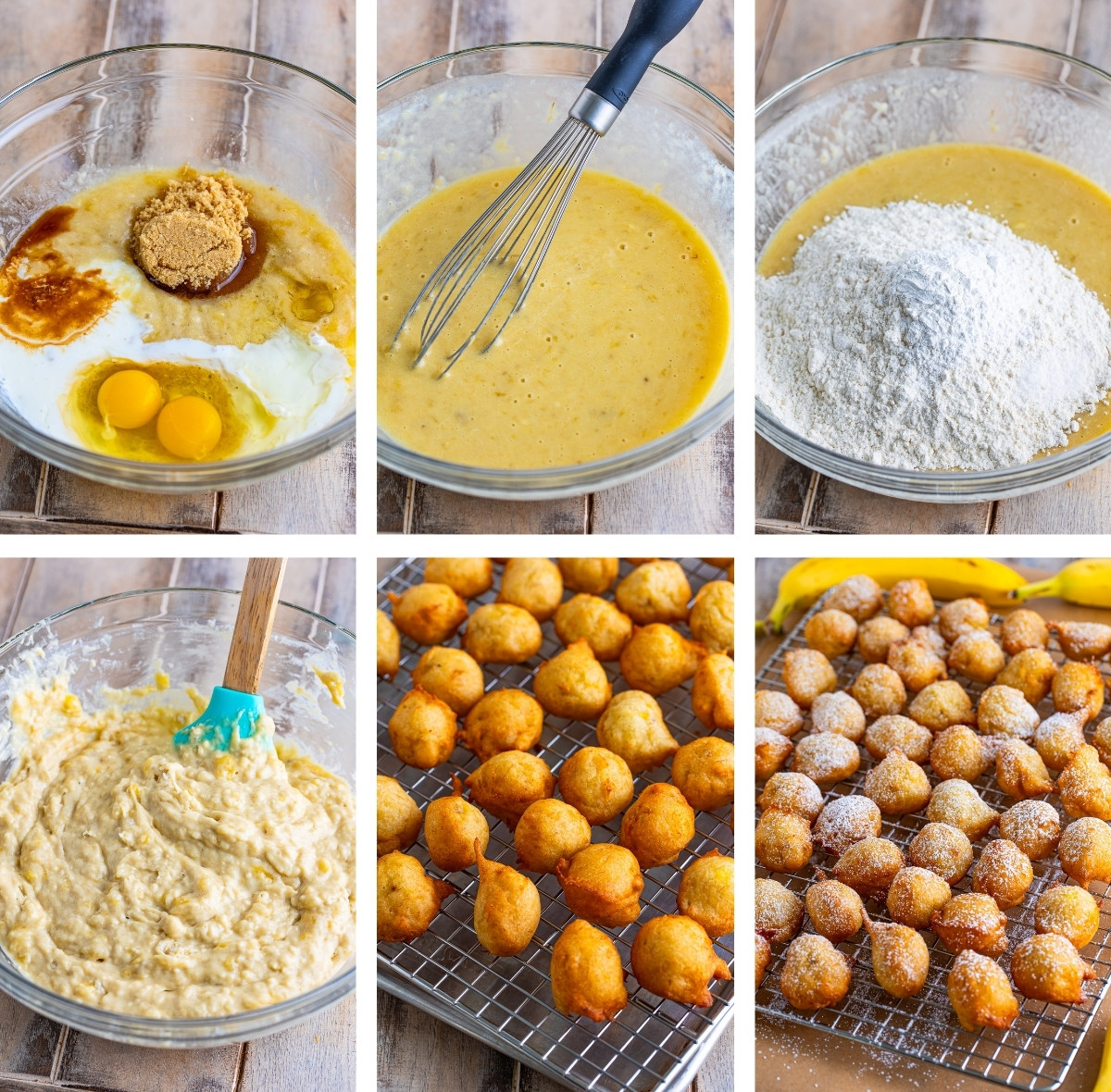 collage of images showing how to make Banana Fritters