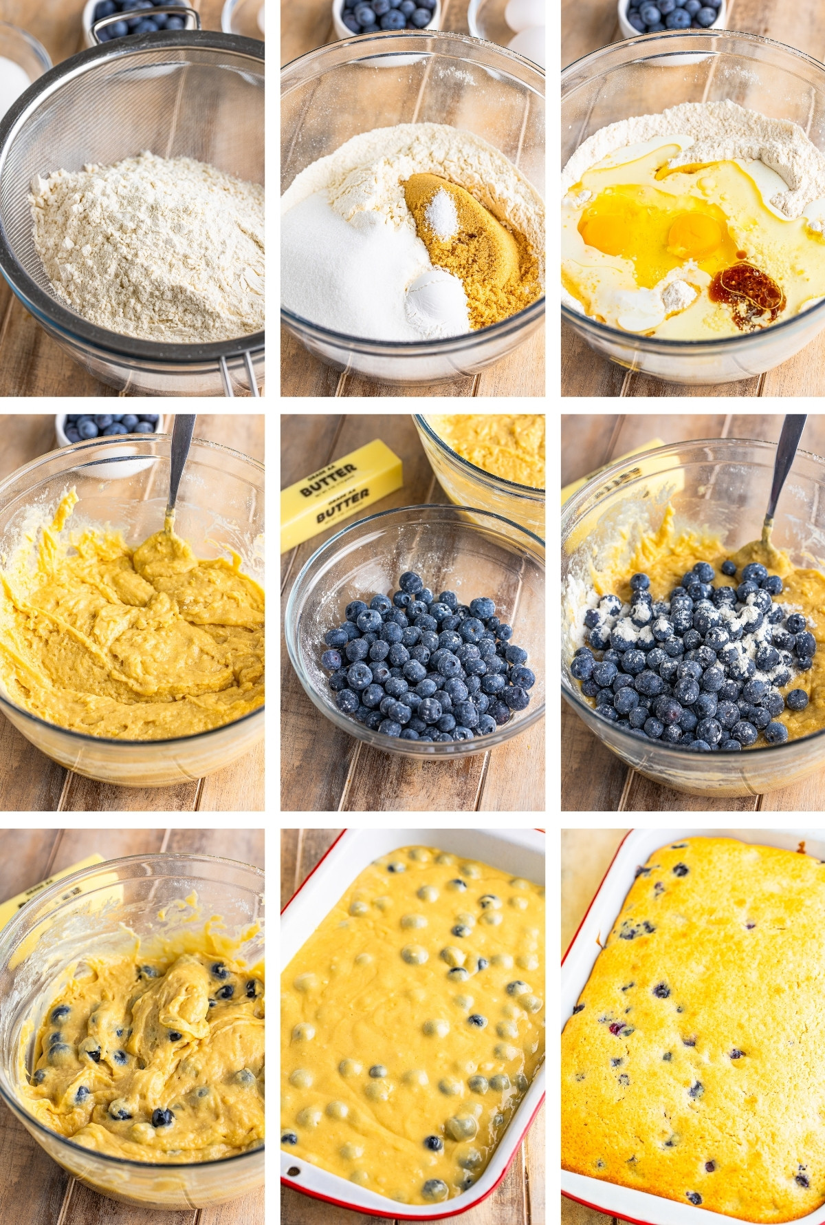 collage of images showing how to make Blueberry Cake