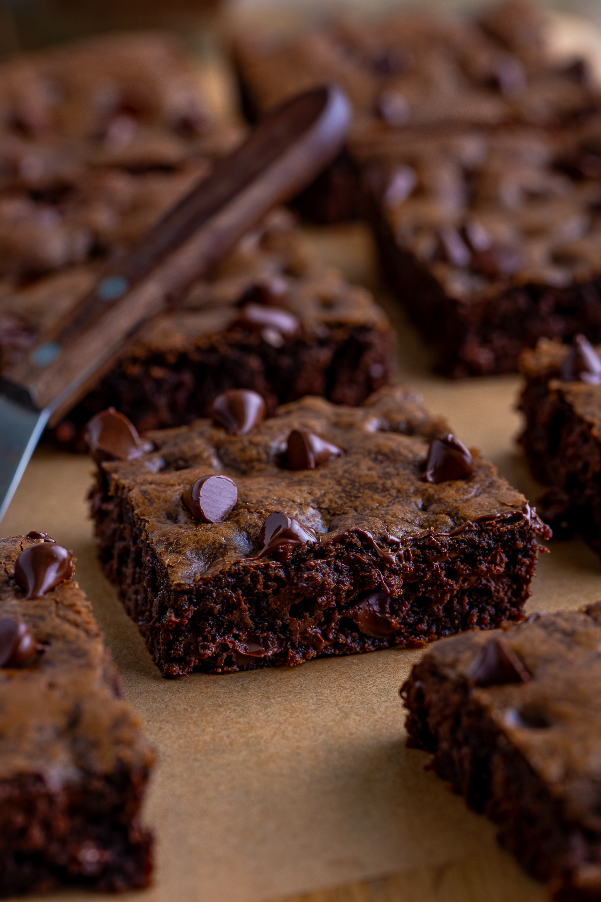 Chocolate Cookie Bars on parchment paper