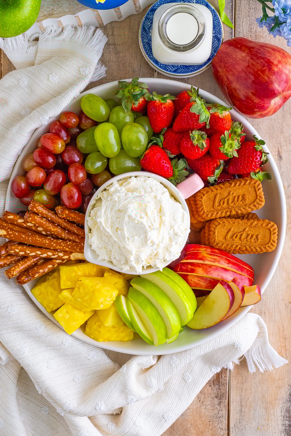 overhead image of Cream Cheese Fruit Dip served in a tray