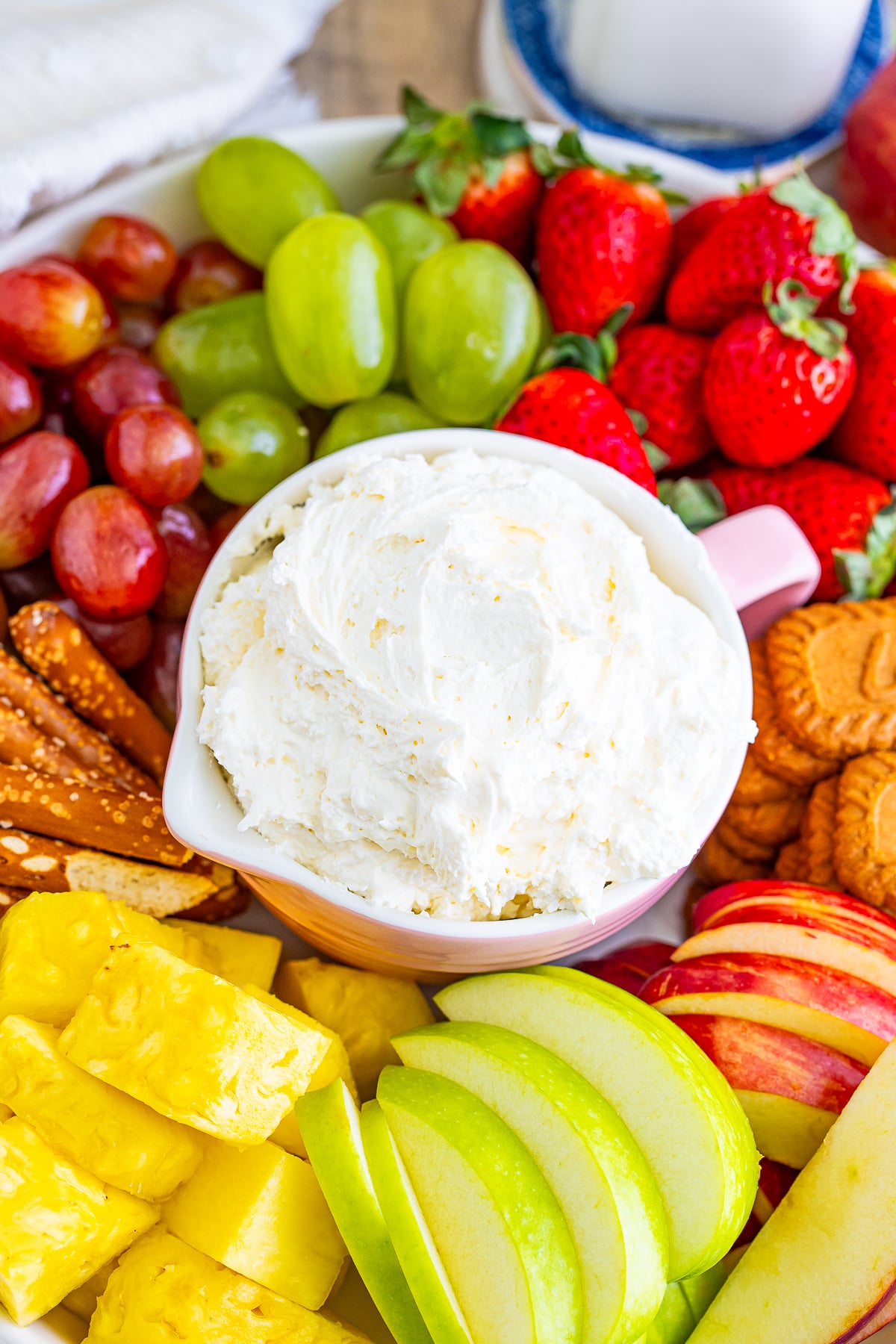 overhead up close image of Cream Cheese Fruit Dip in a bowl