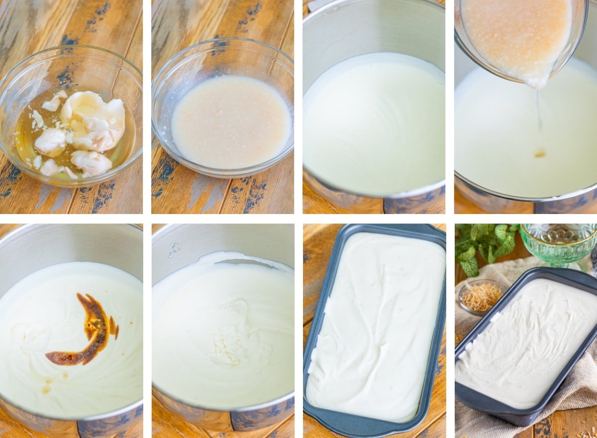 collage of images showing how to make Coconut Ice Cream