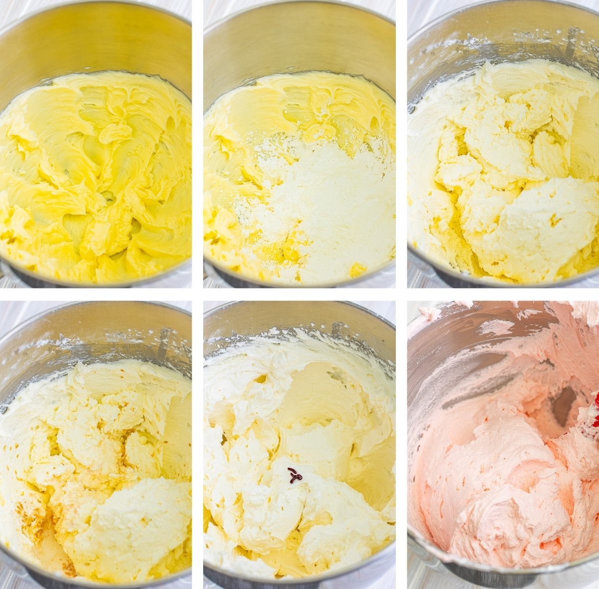 collage of images showing how to make the frosting for Birthday Cupcakes
