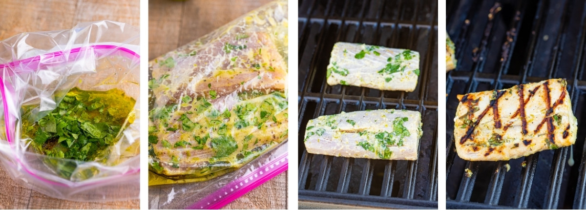 collage of images showing how to make the fish for Mahi Fish Tacos