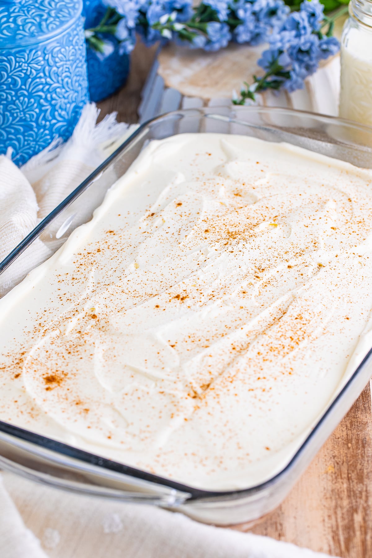 finished Mexican Tres Leches Cake Recipe in baking dish