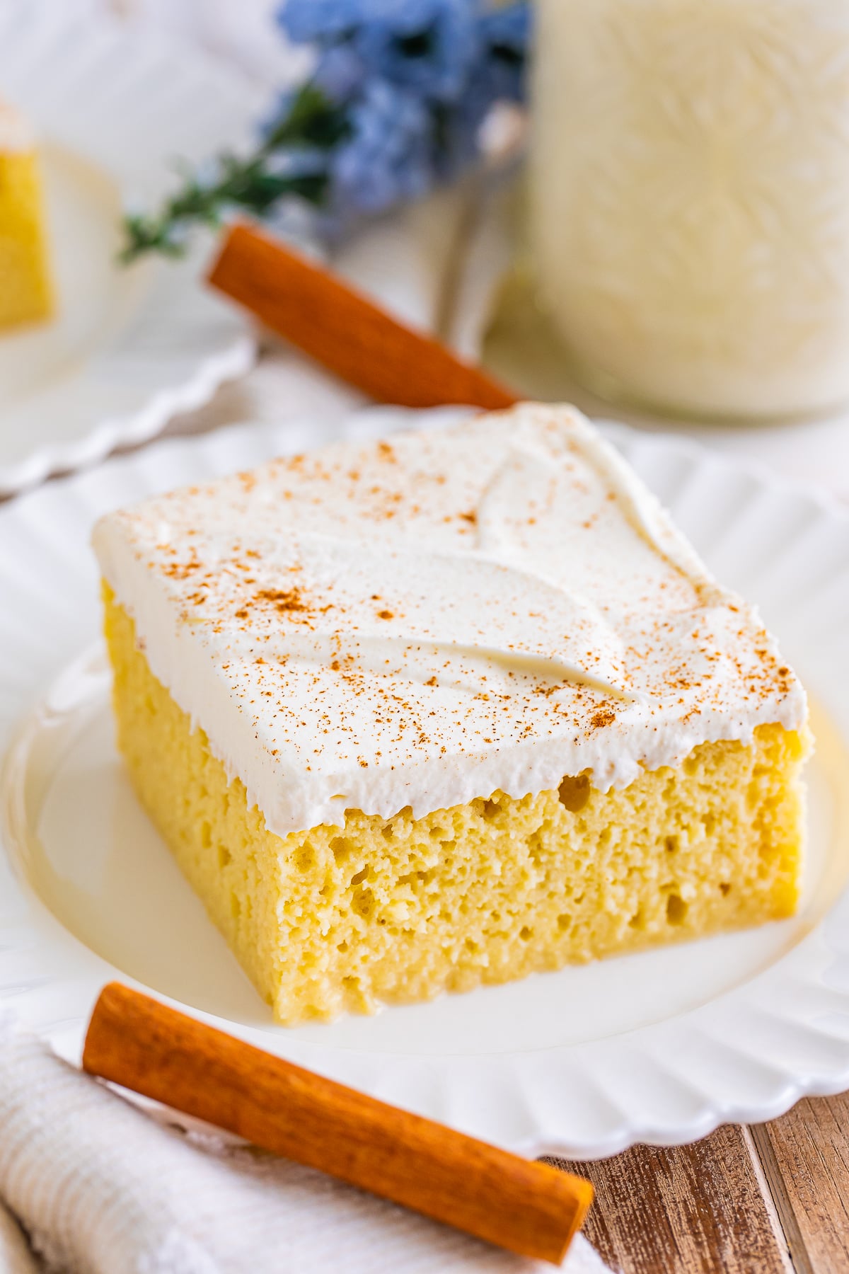 a slice of Mexican Tres Leches Cake Recipe on a white plate