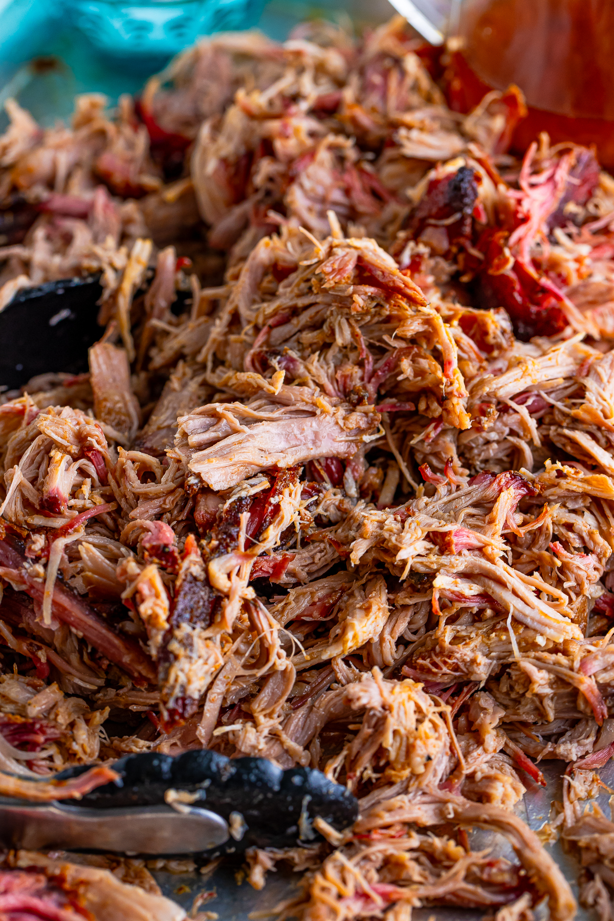 Pulled Pork piled high on a sheet tray