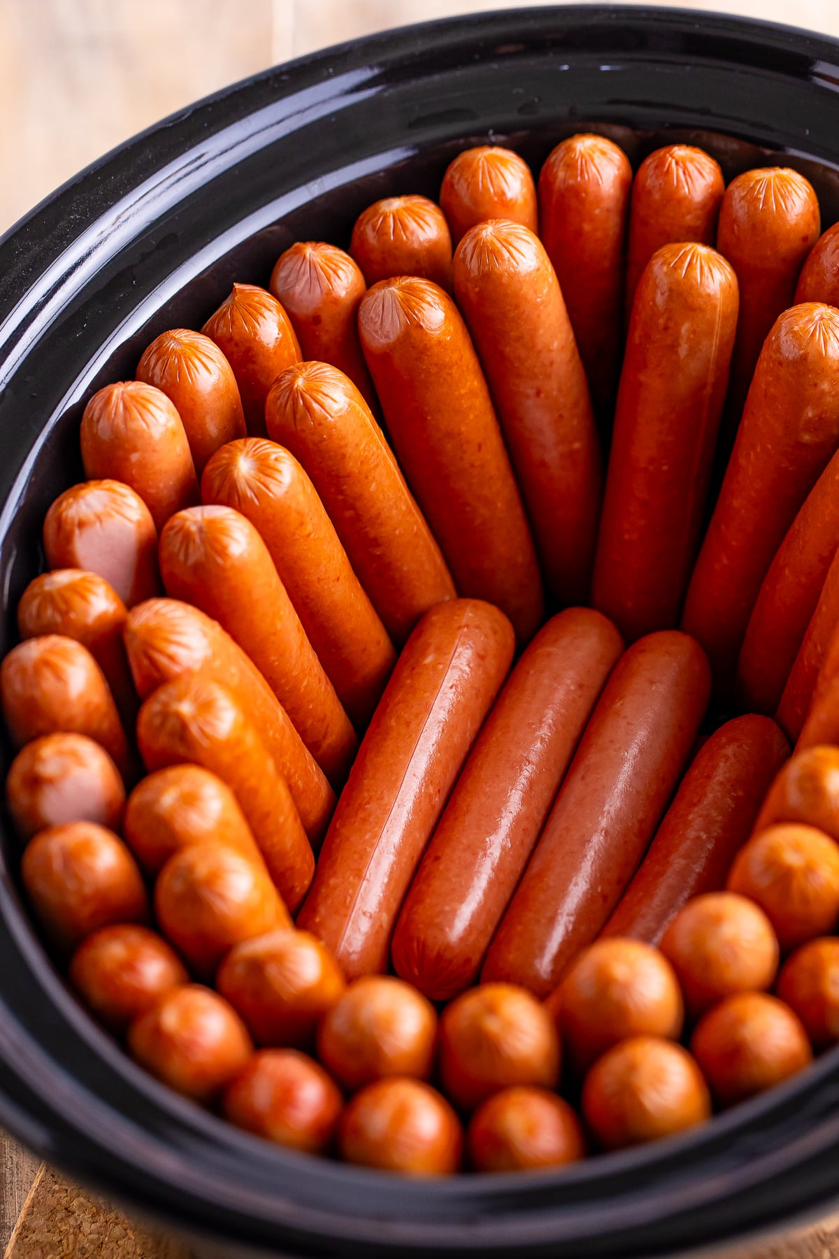 Slow Cooker Hot Dogs finished in the cooker