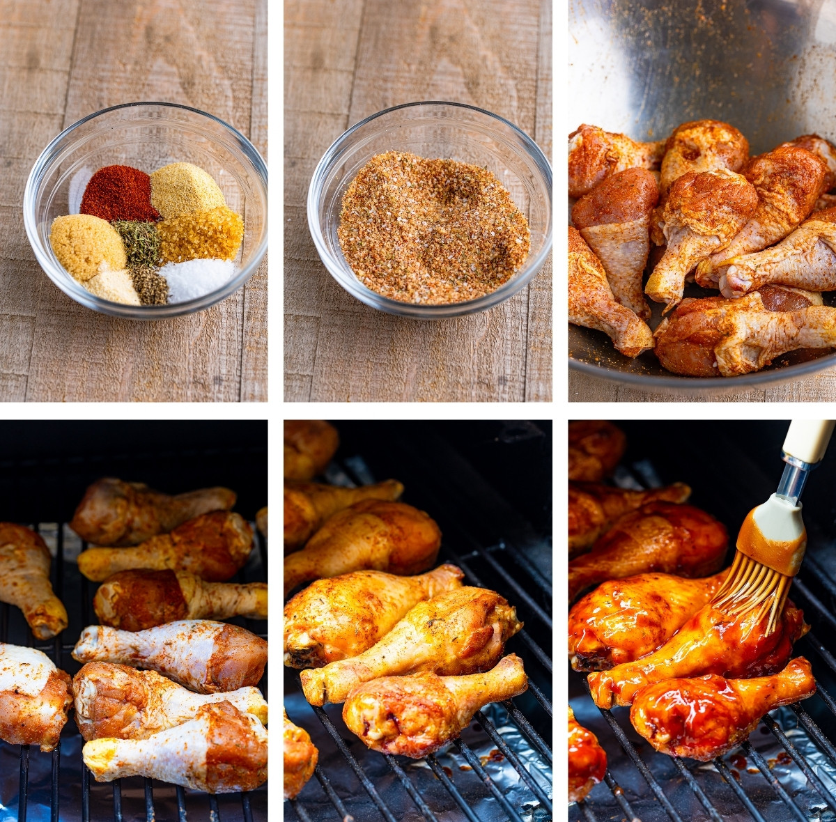 collage of images showing how to make Smoked Chicken Legs