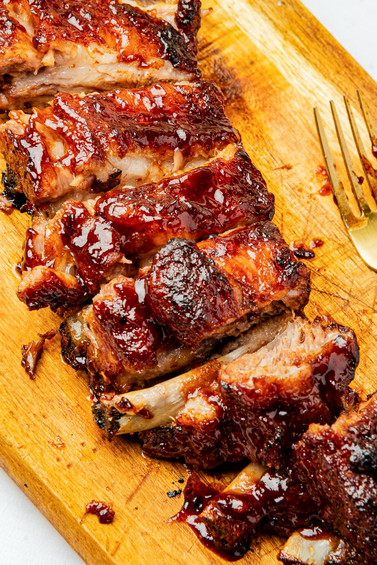St Louis Ribs sliced on a cutting board