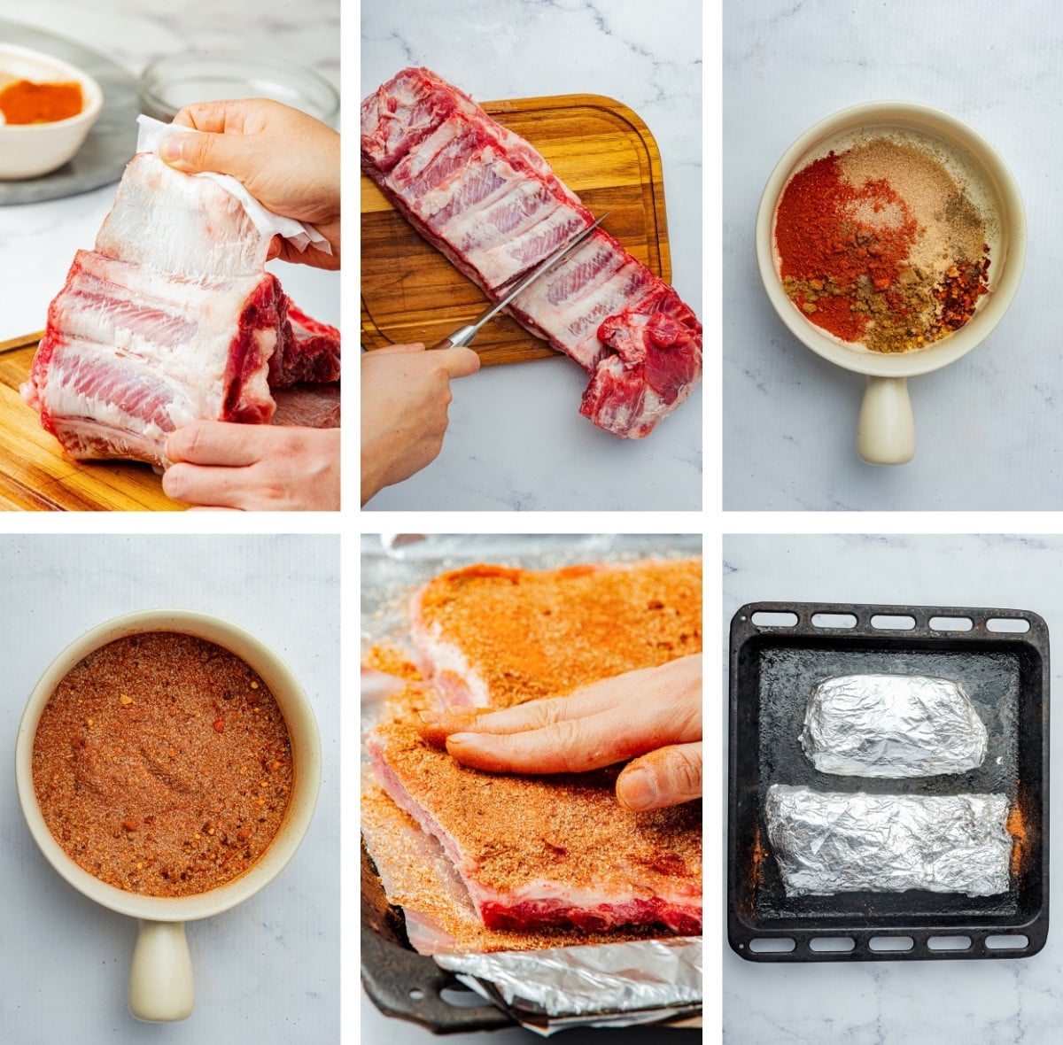 collage of images showing the first steps on how to make St Louis Ribs