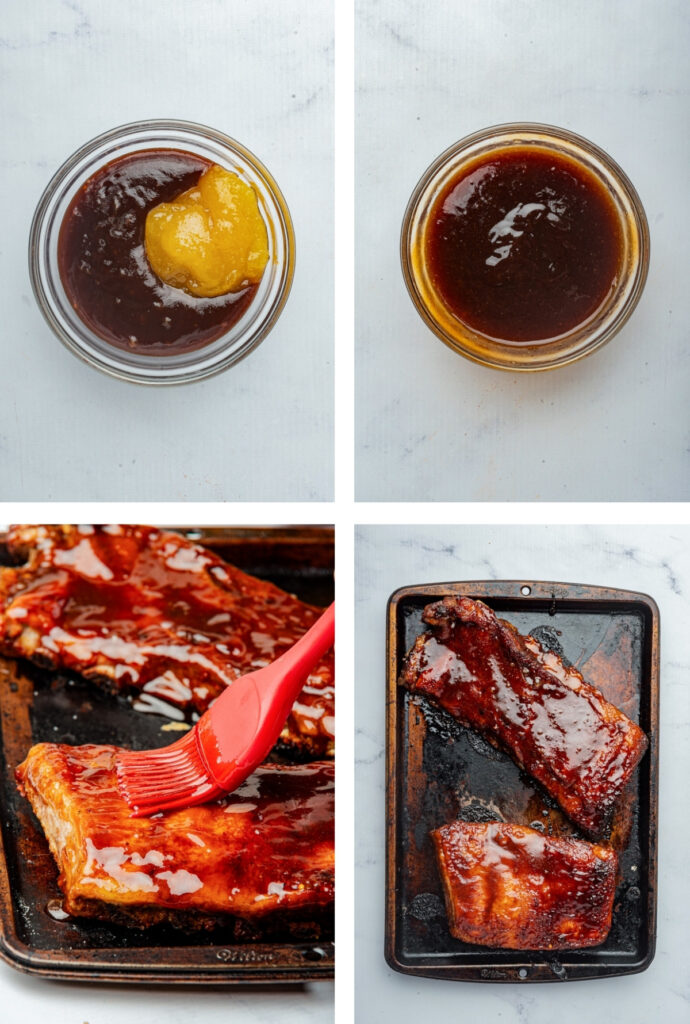 collage of images showing how it make the gkaze for St Louis Ribs