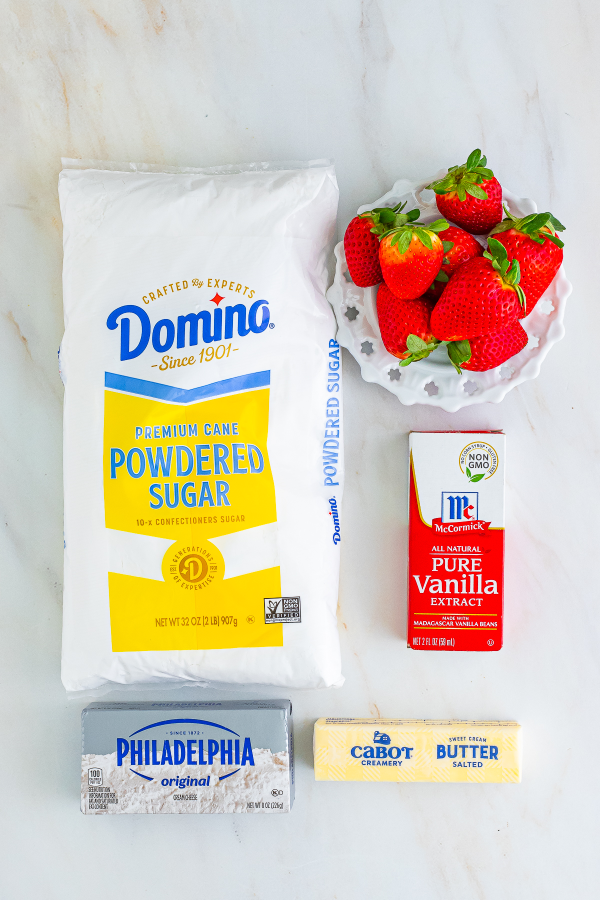 ingredients needed to make Strawberry Cream Cheese Frosting