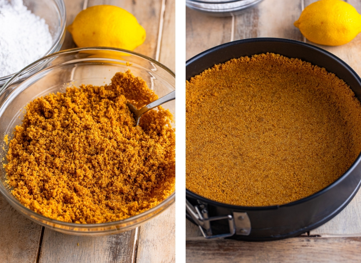 how to make the crust for No Bake Cheesecake with Blueberries