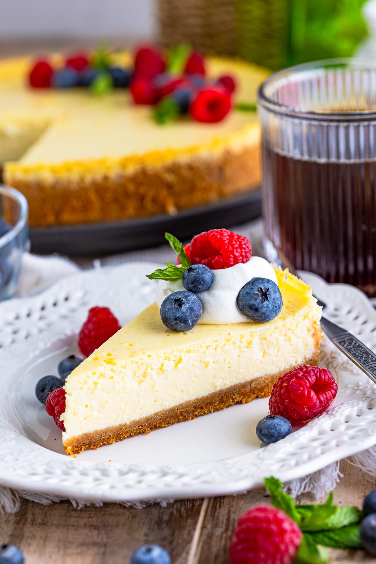 a slice of Cottage Cheese Cake on a white plate