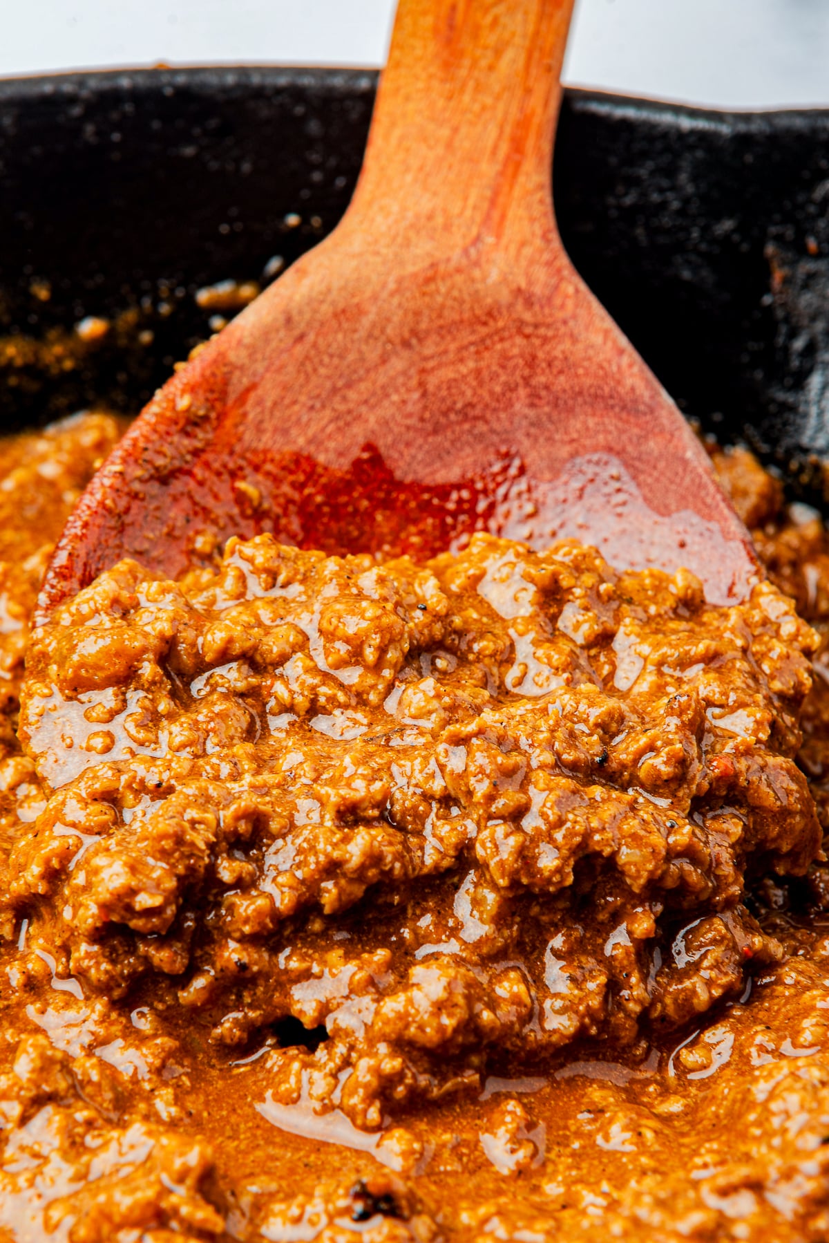 close up image of Hot Dog Sauce on a spoon in pan