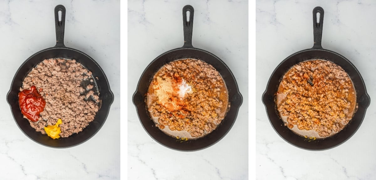 collage of images showing how to make the last steps for Hot Dog Sauce