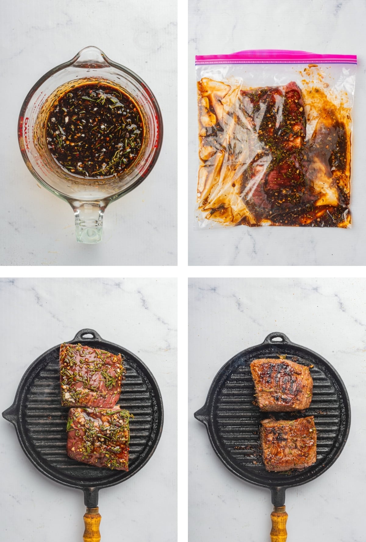 collage of images showing how to make London Broil Marinade