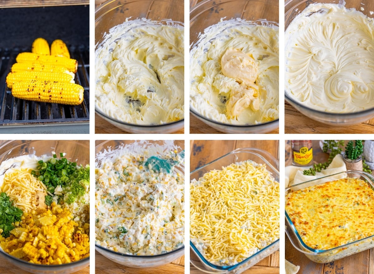 collage of images showing how to make Mexican Street Corn dip