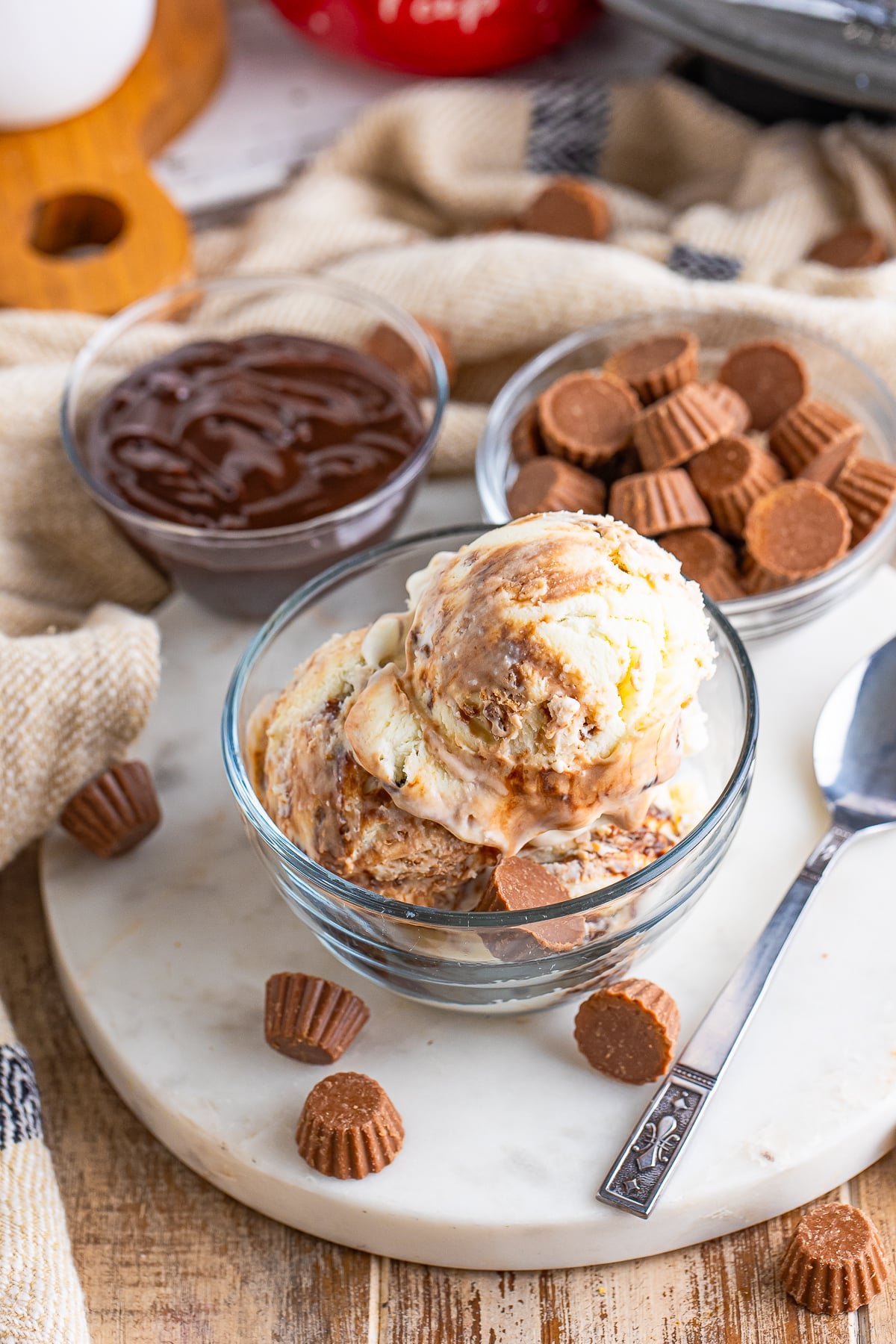 a glass with Moose Tracks Ice Cream in it