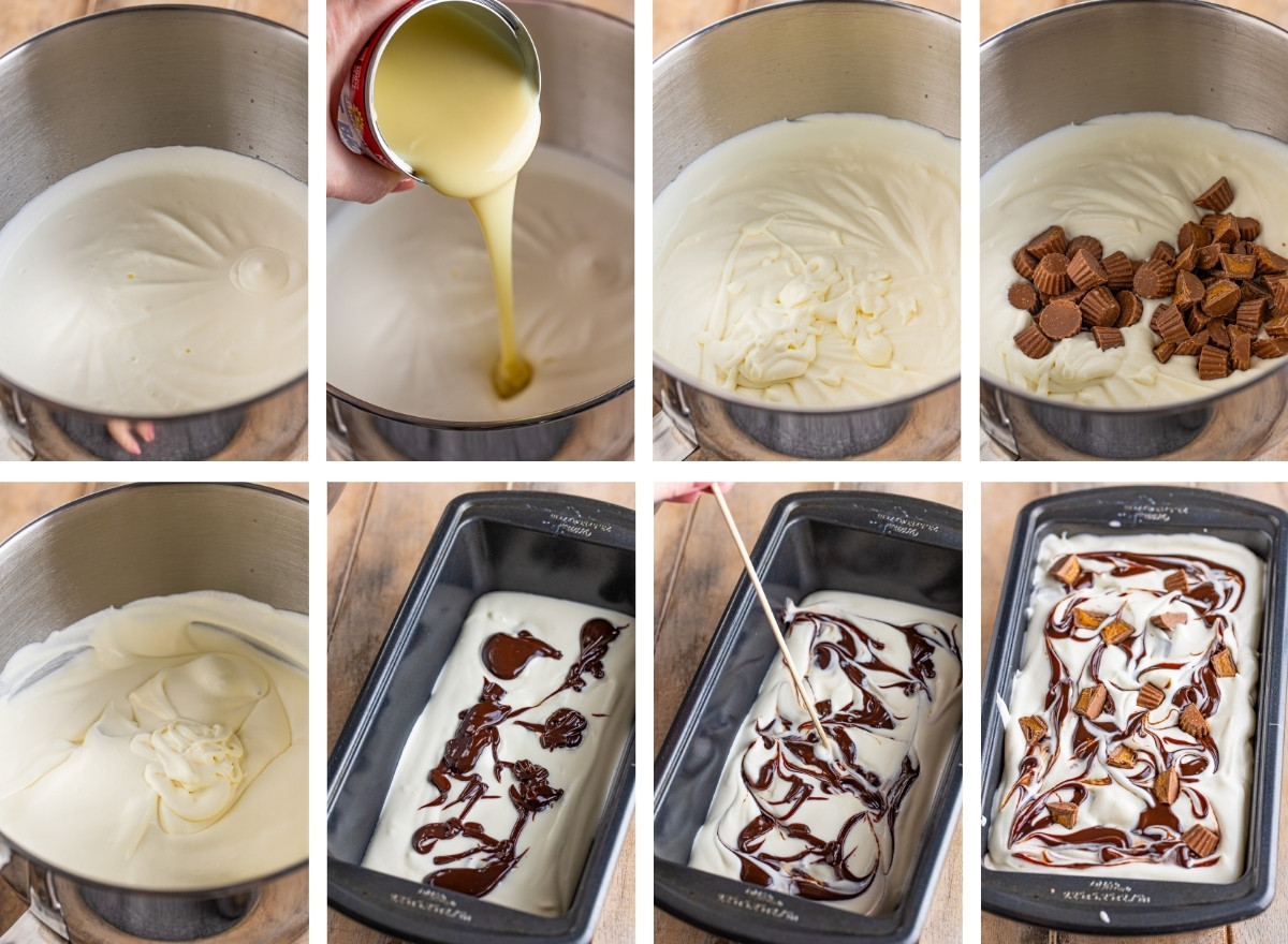 collage of images showing how to make Moose Tracks Ice Cream