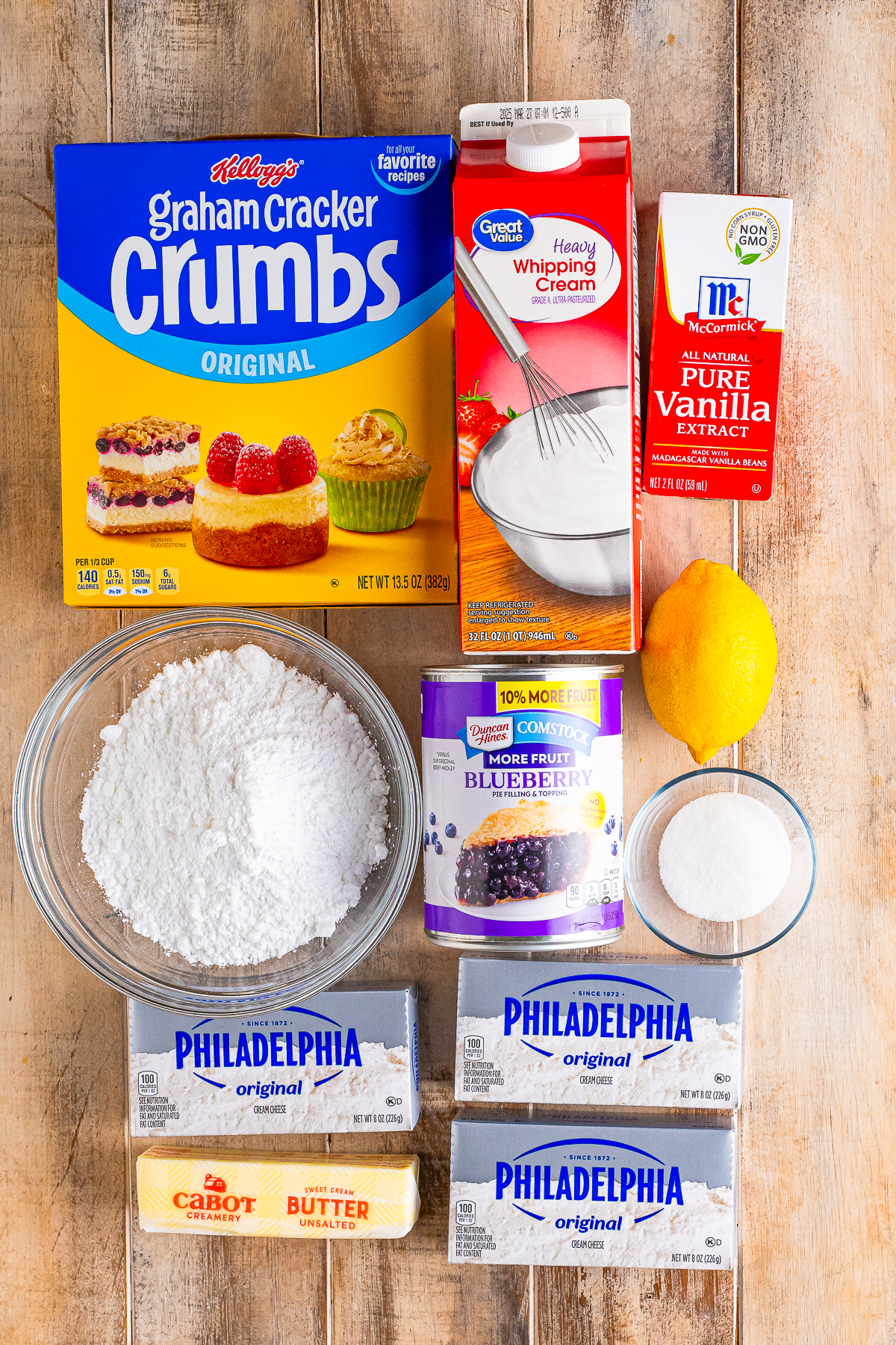 ingredients needed to make No Bake Cheesecake with Blueberries