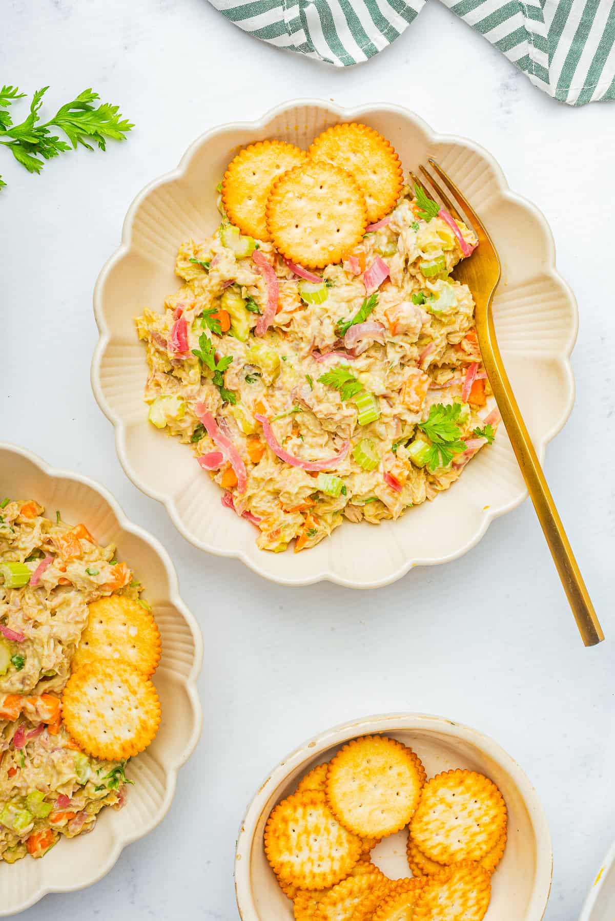 overhead image of Tuna Salad Recipe on plates