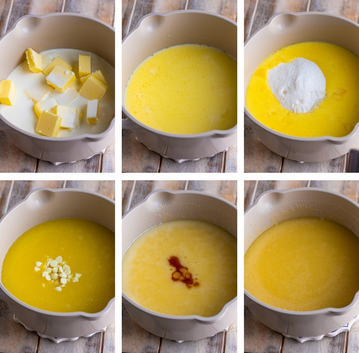 collage of images showing how to make White Chocolate Sauce