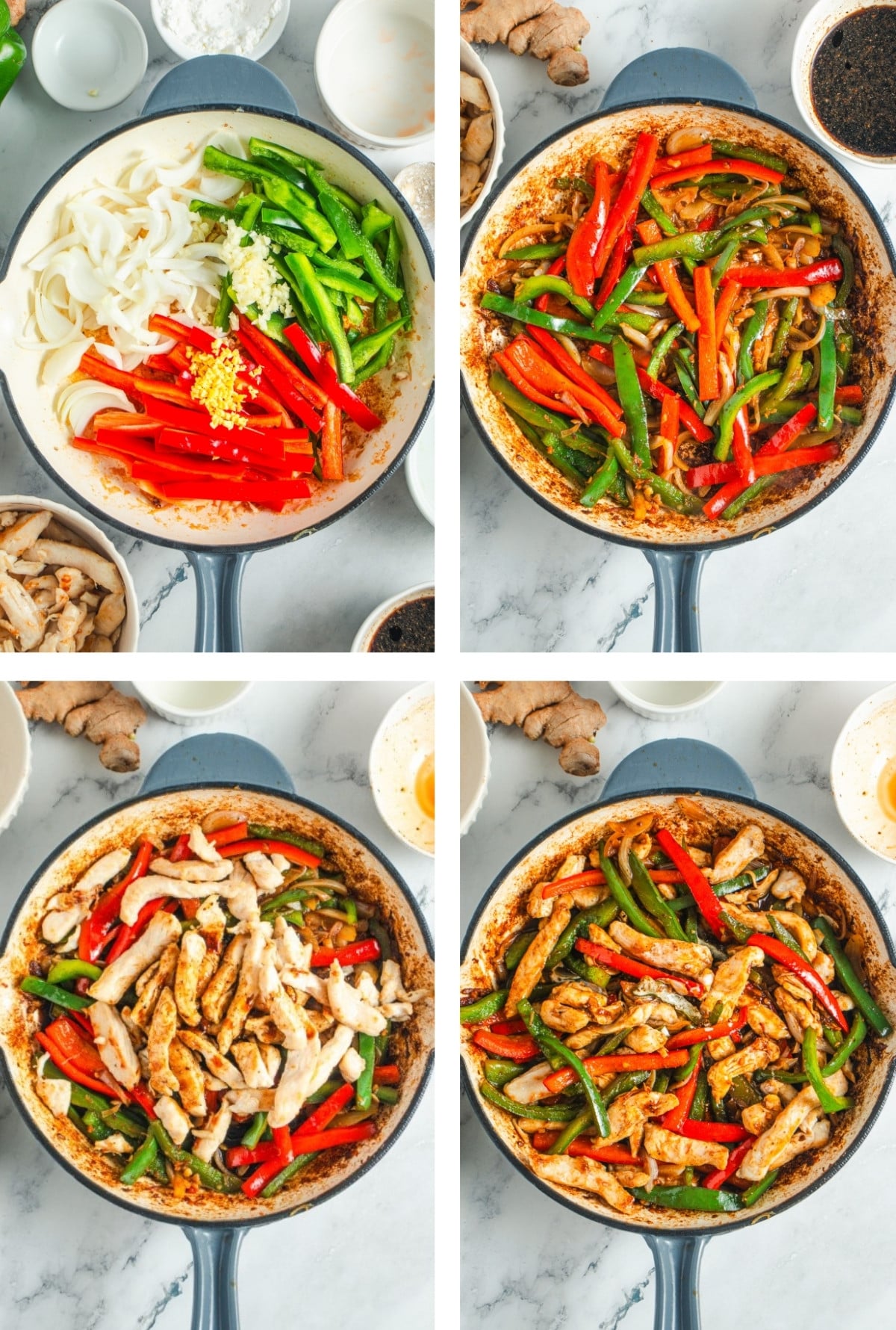 collage of images showing how to make Black Pepper Chicken