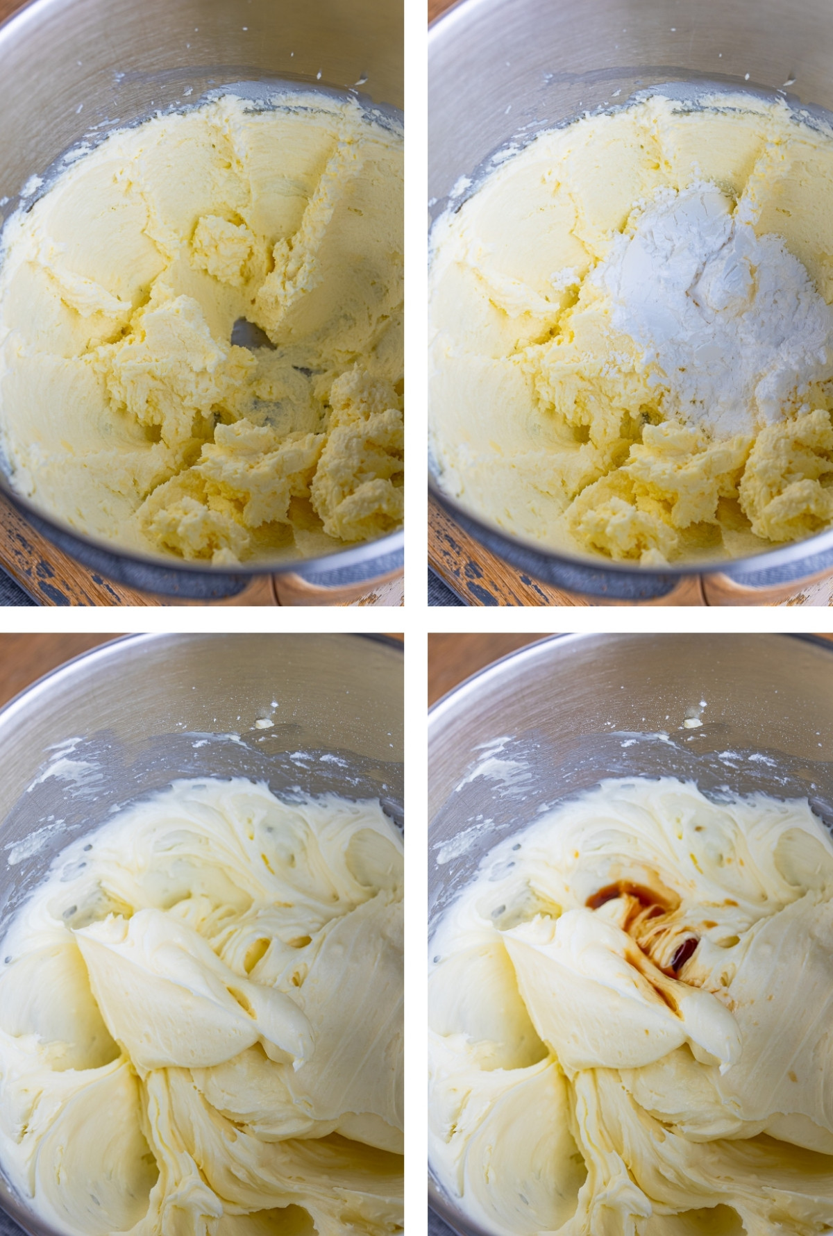 collage of images showing how to make Cream Cheese Frosting