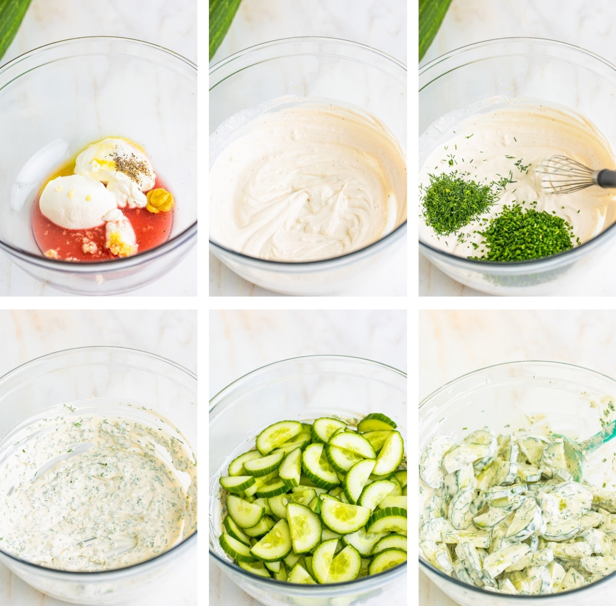 collage of images showing how to make Cucumber Salad with Sour Cream