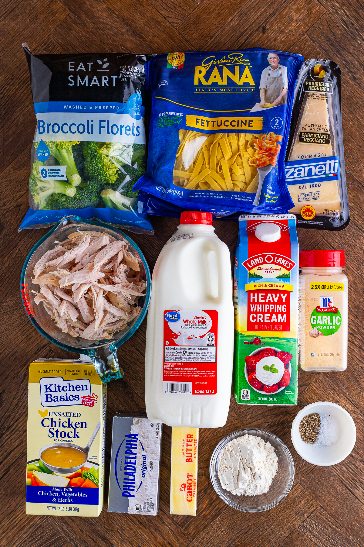 ingredients needed to make Chicken and Broccoli Fettuccine Alfredo
