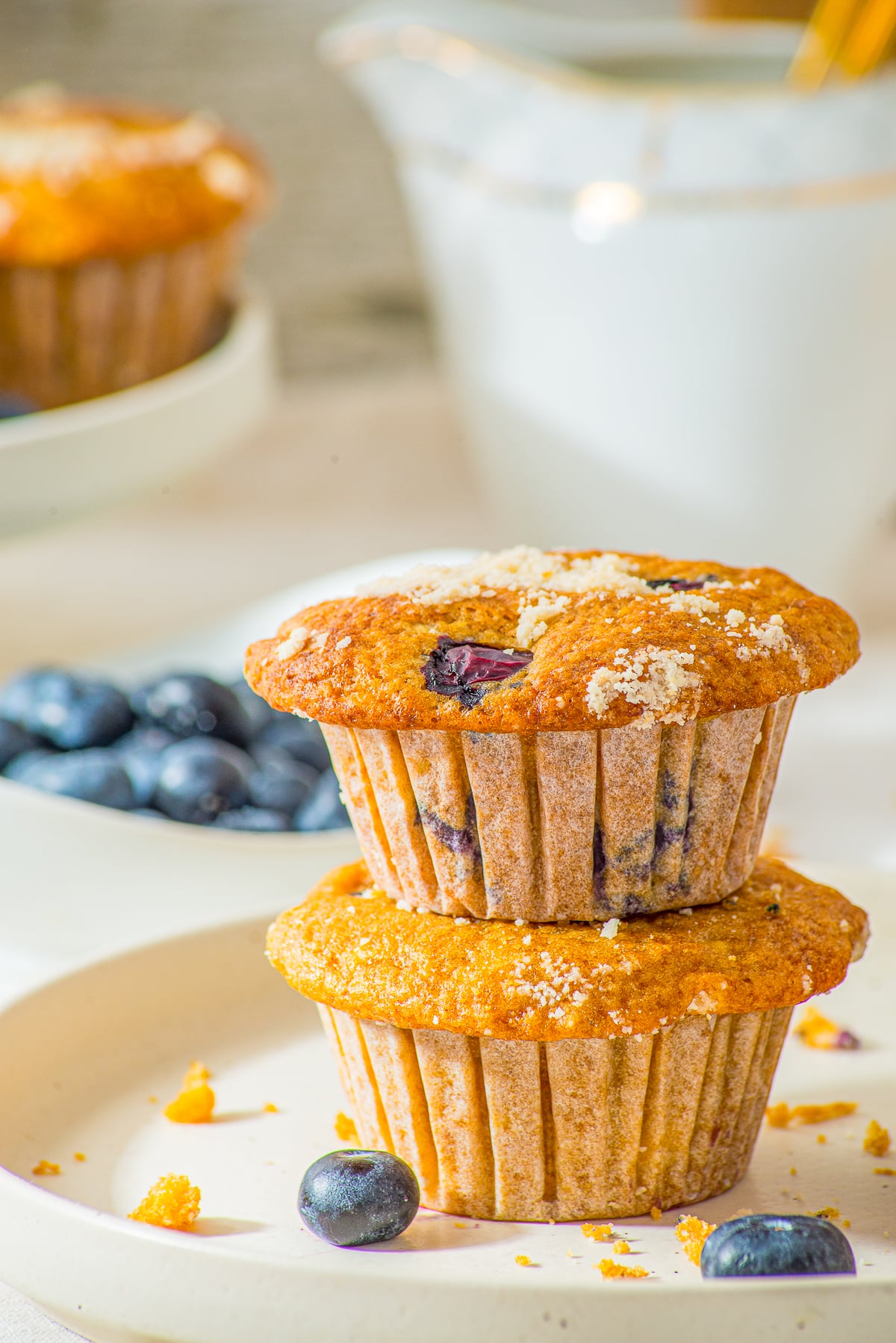 two cottage cheese muffins stacked on top of each other