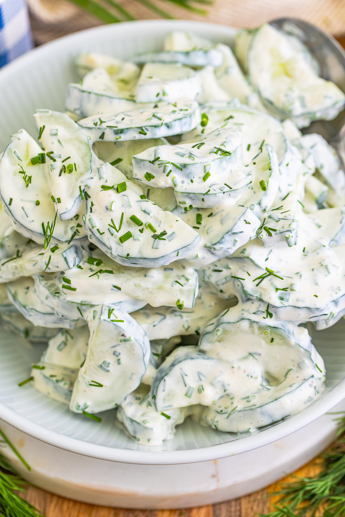 overhead image of Cucumber Salad with Sour Cream
