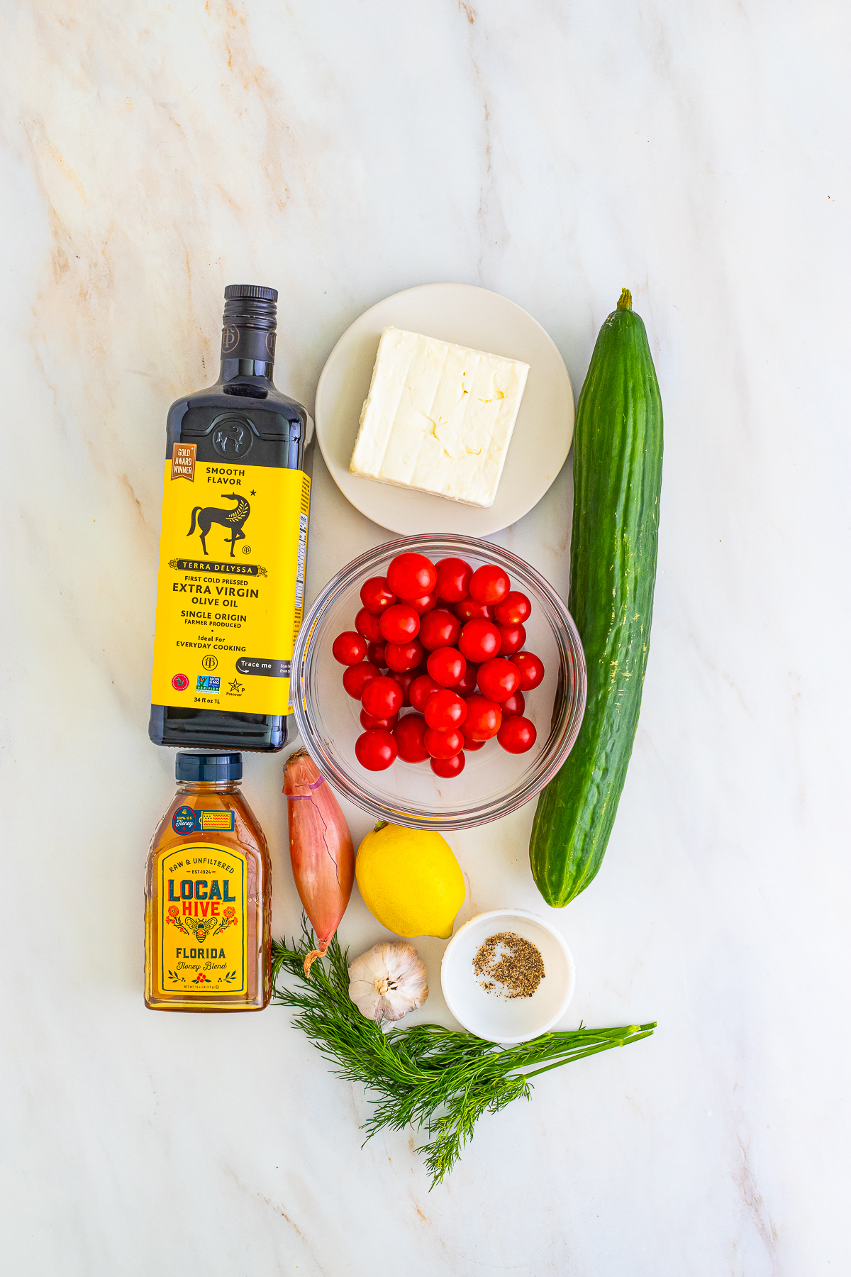 ingredients needed to make Cucumber Tomato Feta Cheese Salad