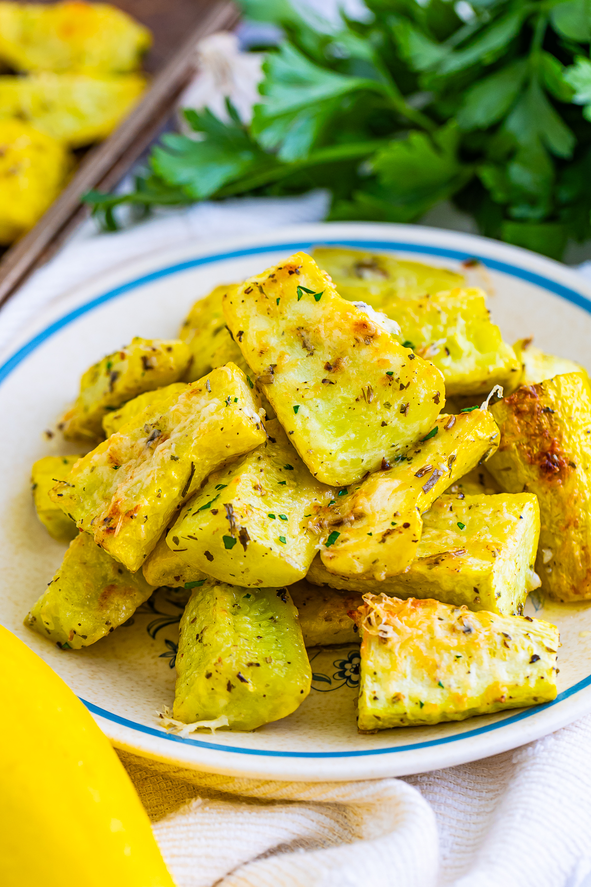 Roasted Yellow Squash on serving plate